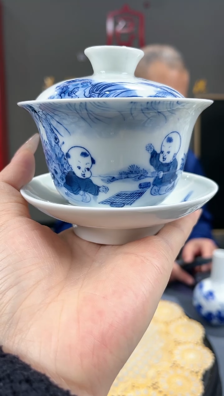 【闪购商品】官窑瓷画院592官窑瓷画院童子三才盖碗