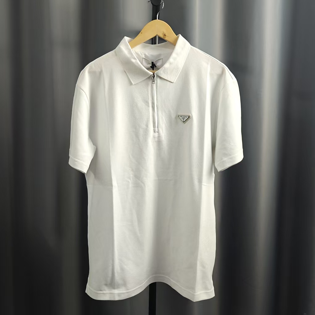 99新 Prada/普拉达 男士春秋胸口金属三角标双色POLO衫