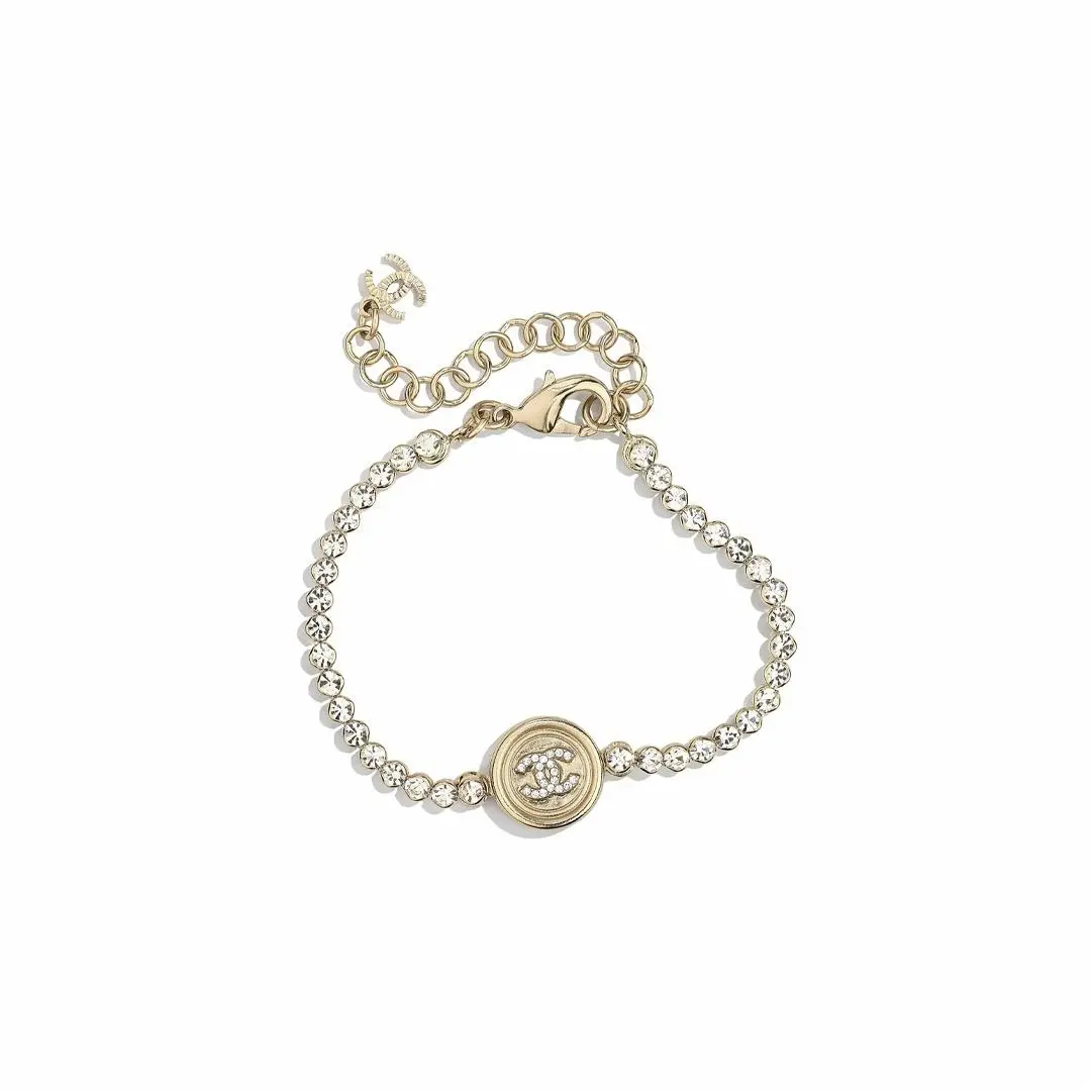 铜合金手链 CHANEL香奈儿香奈儿字母水钻金币双C金属手链女款金色