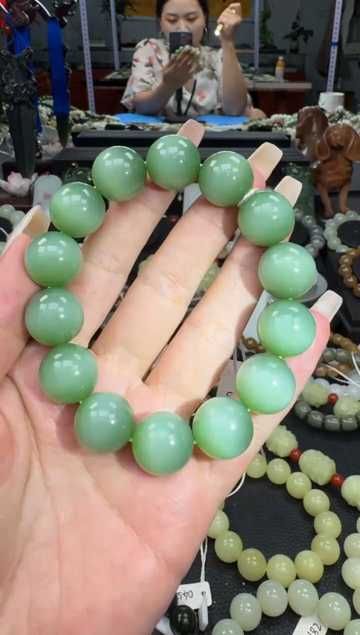 手链未镶嵌和田玉俄罗斯粉绿 猫眼碧玉卡16