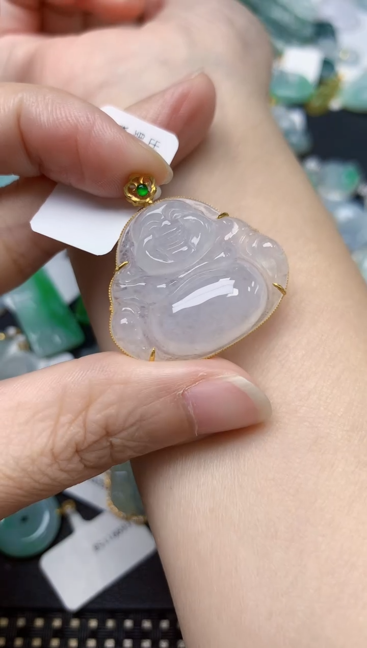 颈饰18K金镶嵌翡翠天然缅甸A货翡翠