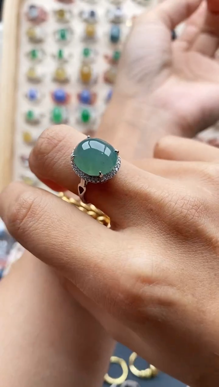 【闪购商品】翡翠戒指银S925镶嵌缅甸天然A货翡翠333  3+9