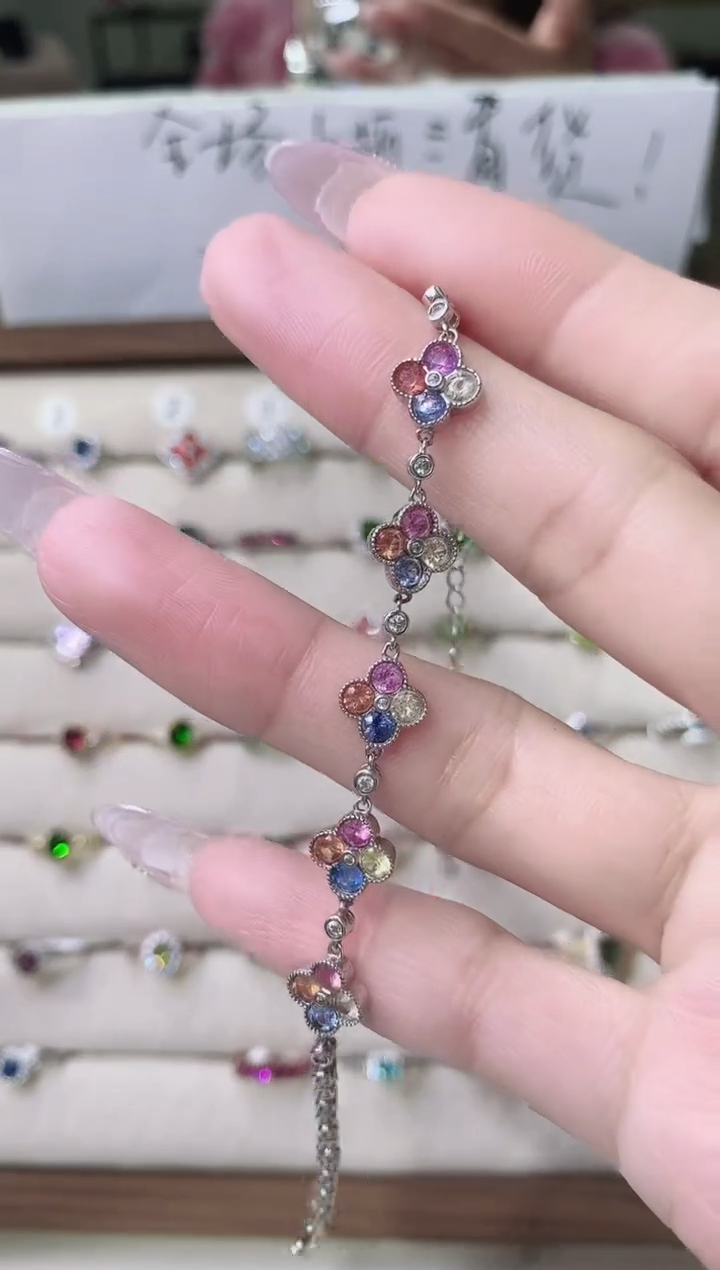 【闪购商品】彩色蓝宝石手链银S925镶嵌45-10