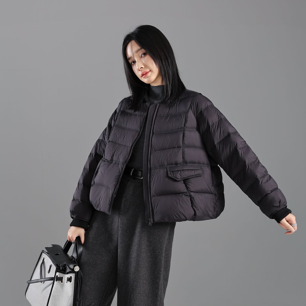 【悦兮】冬季棒球领90白鸭绒长袖羽绒服立领厚款保暖时尚休闲351