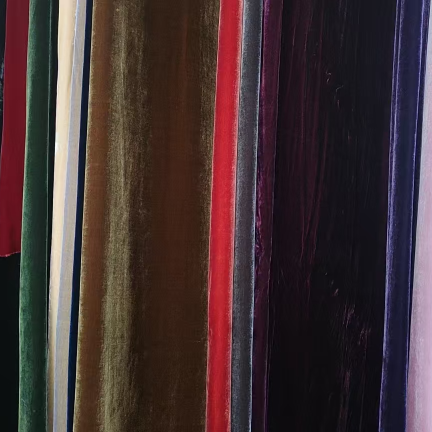 高档桑蚕丝面料真丝绒布奢华纯色金丝绒旗袍礼服布料