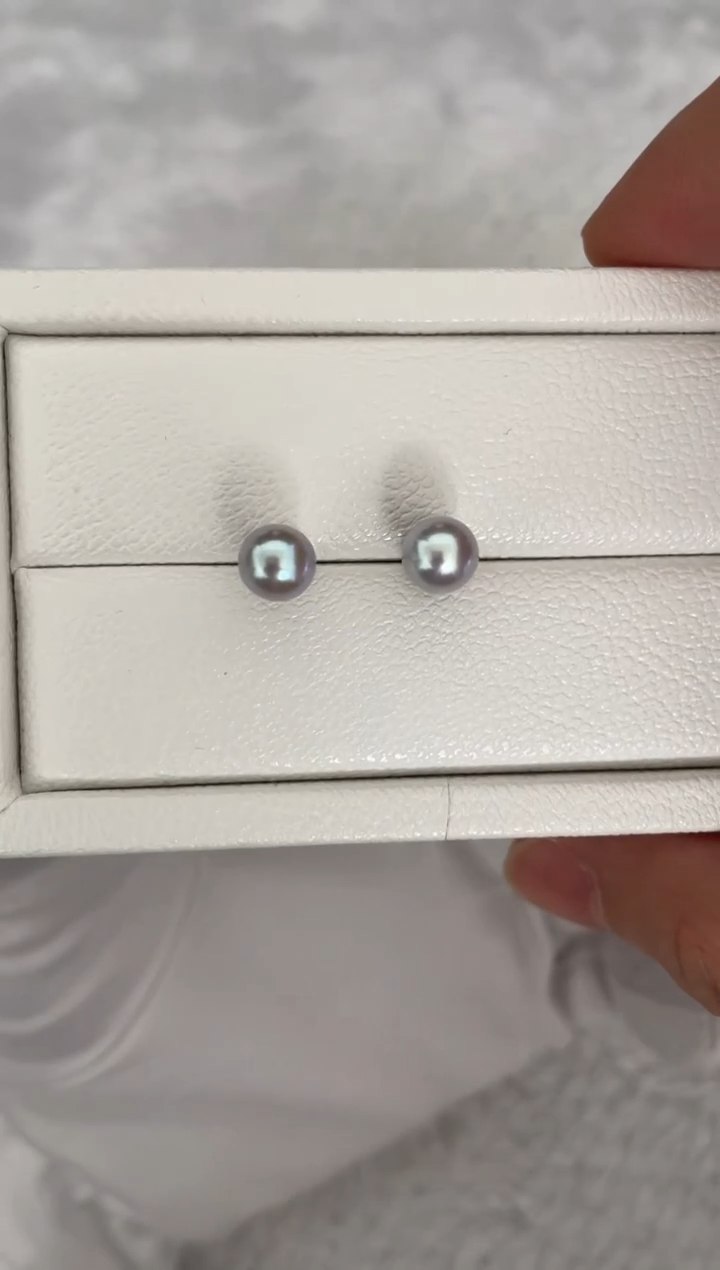 银S925镶嵌耳钉海水珍珠AK真多麻素钉6.5-7mm