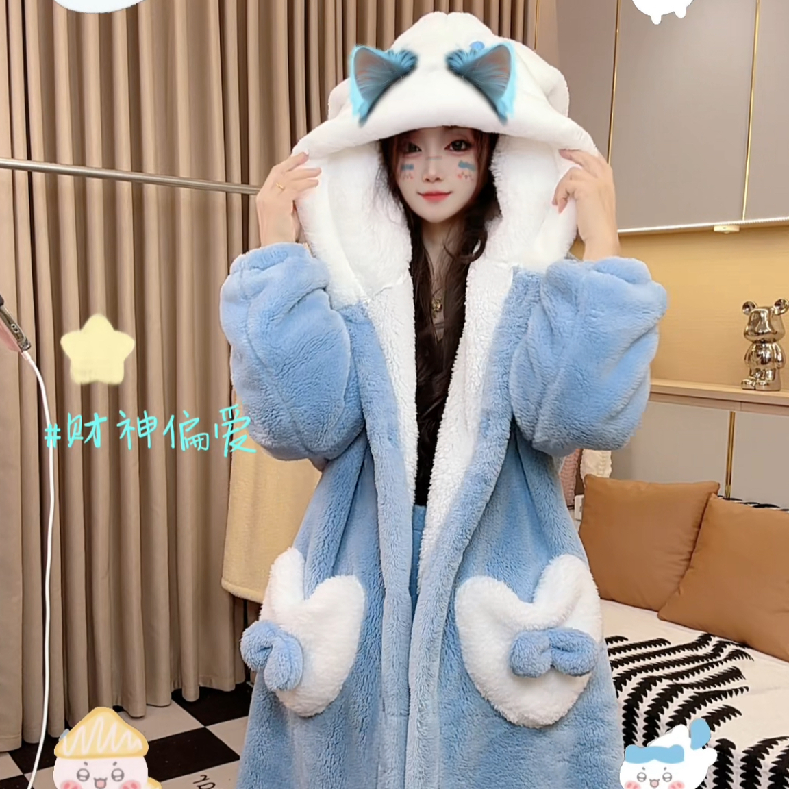 专属双层复合加厚加绒玉桂狗睡衣女秋冬卡通韩版睡袍中长款可外穿