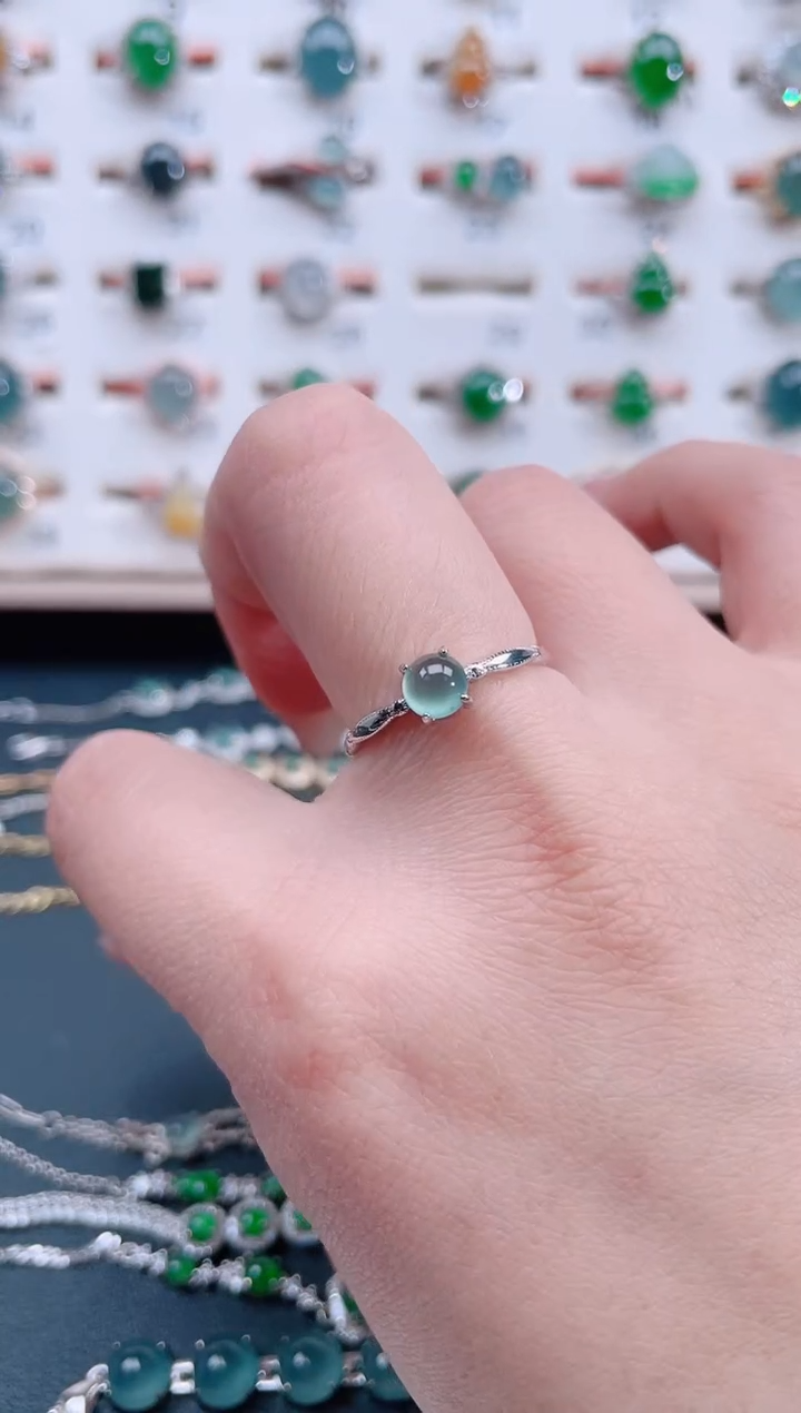 银S925镶嵌戒指翡翠天然翡翠