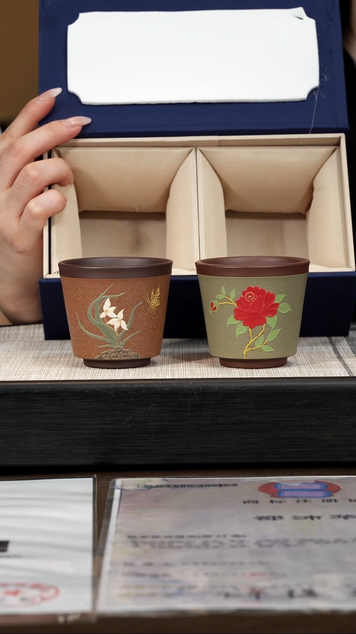 茶壶紫砂【P023】双花套杯