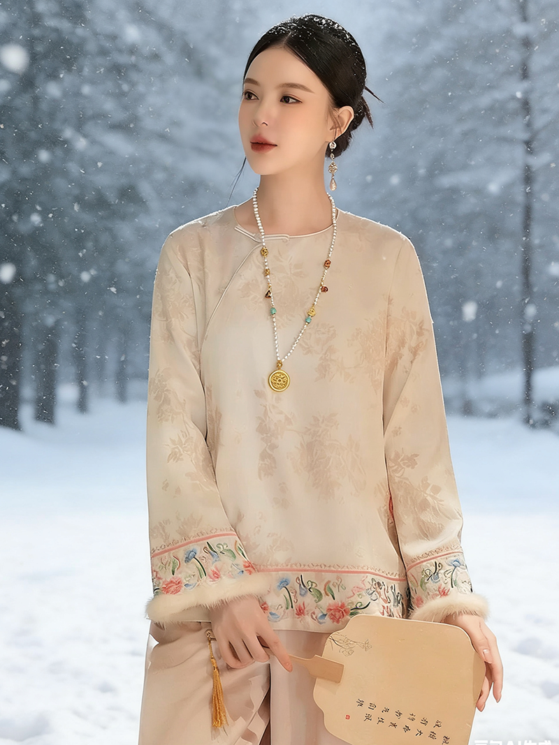 6-【锦花如意】水貂毛提花刺绣上衣 辰月欧货南油女装国风新中式