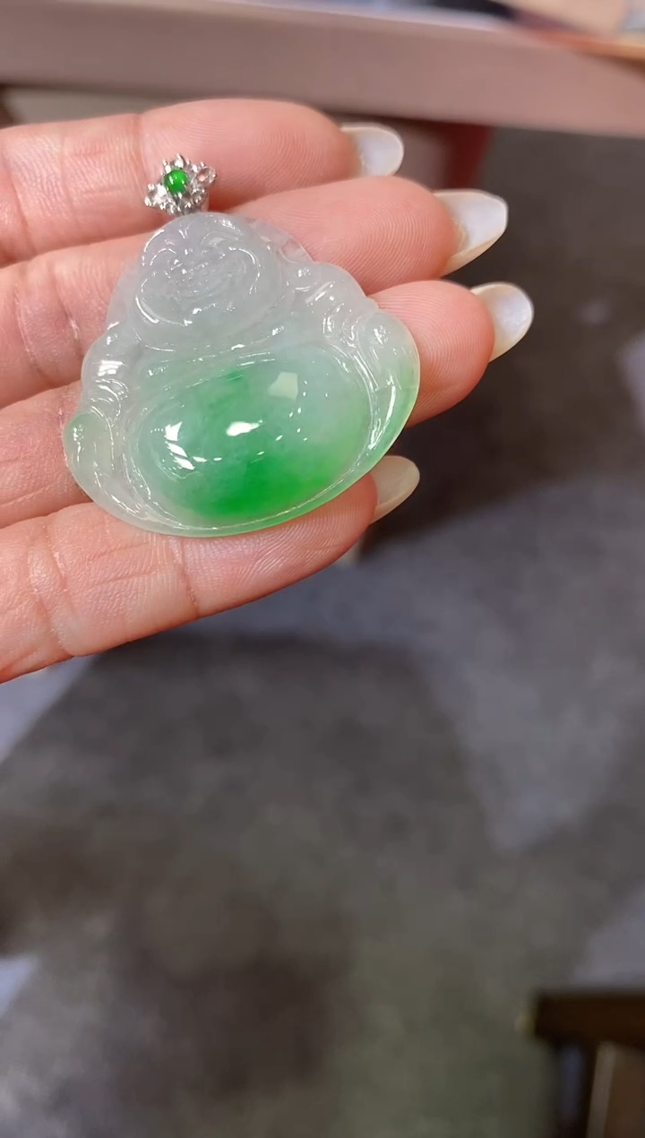 吊坠(不含链)18K金镶嵌翡翠佛公
