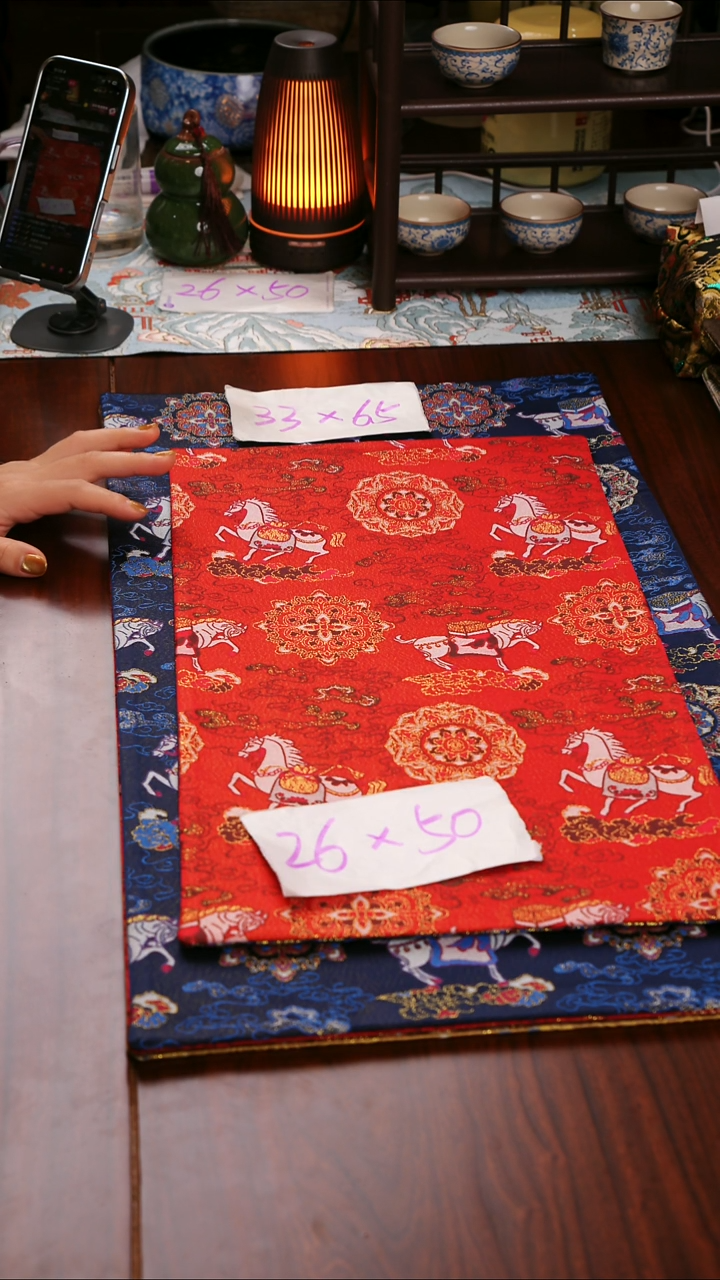 【小马宝相花蓝红双面】中国风干泡织锦茶席26*50