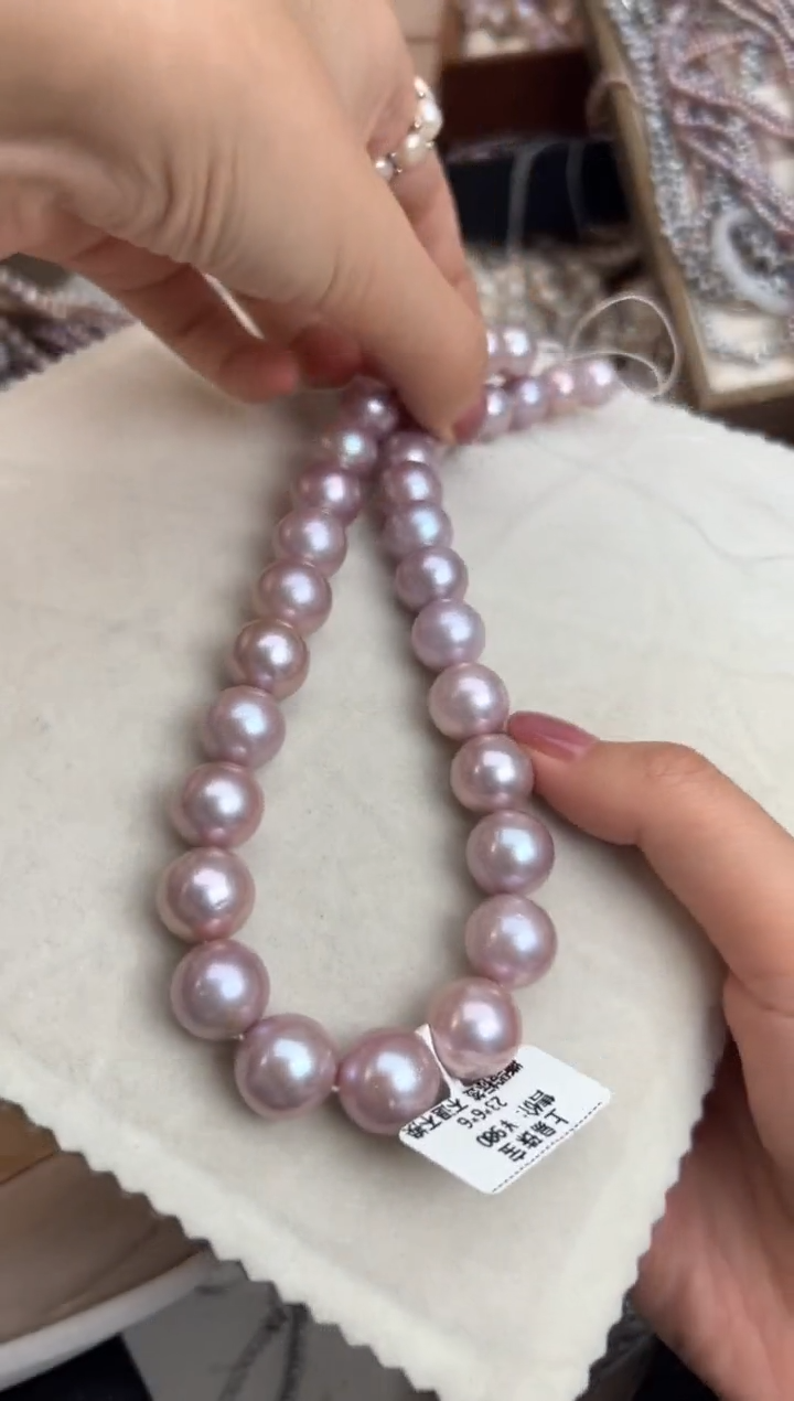未镶嵌9淡水珍珠强光*圆珠项链11-13mm左右