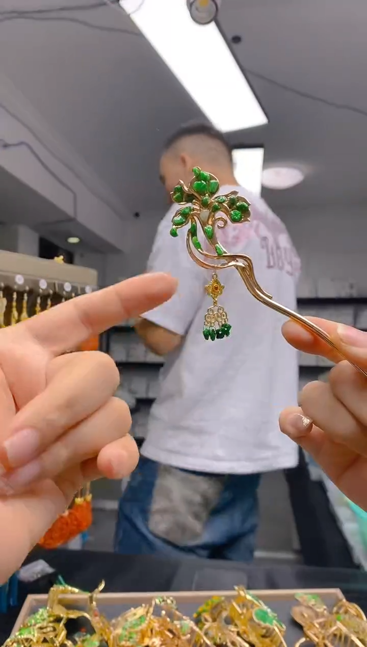 【闪购商品】翡翠耳饰合金0385翡翠发簪