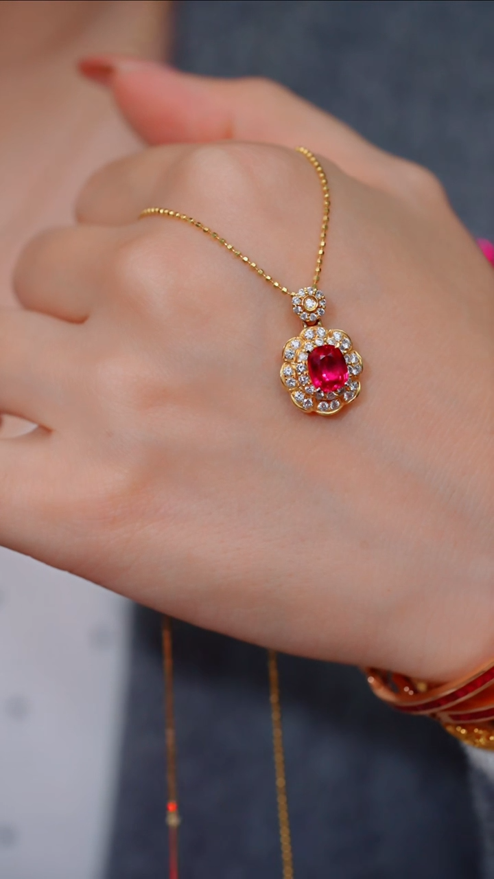 【闪购商品】红宝石吊坠不含链18K金镶嵌多样性发@@S1036