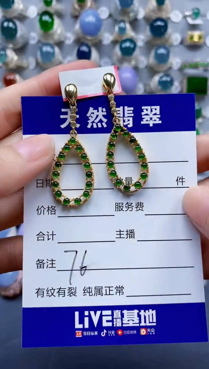 翡翠银S925镶嵌耳饰0076