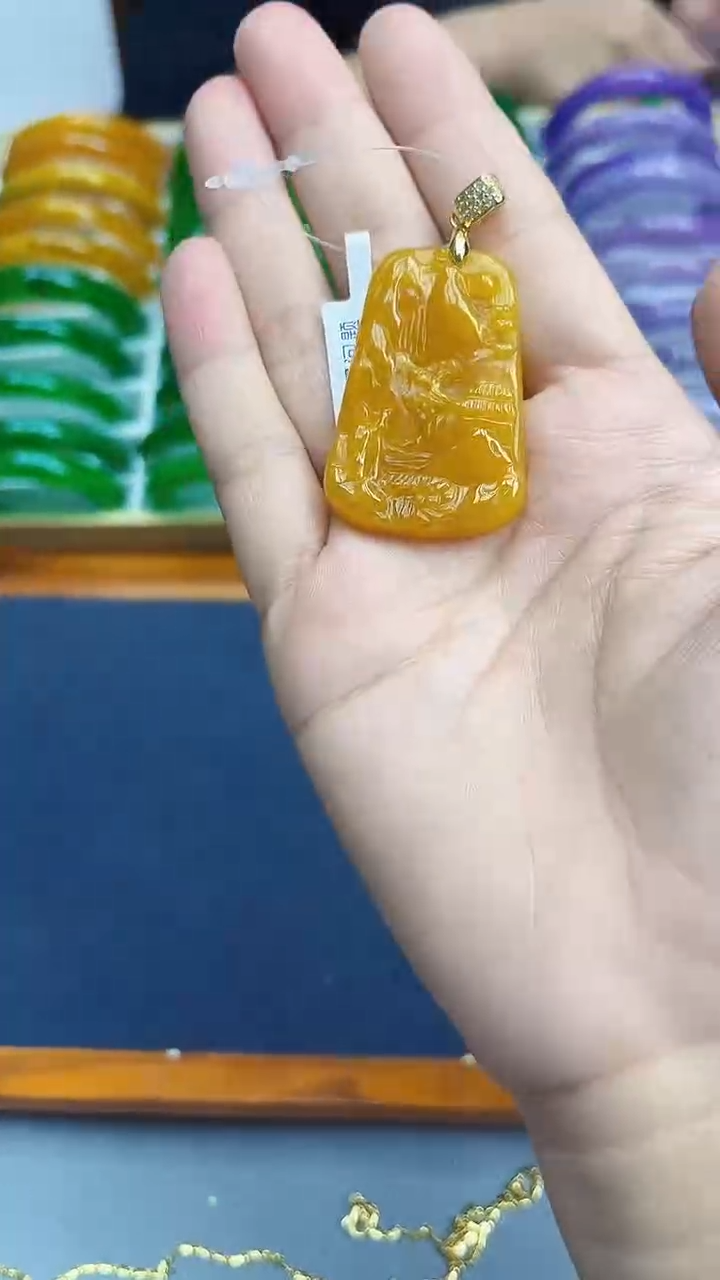 砖雕a11 设计款满黄山水牌吊坠