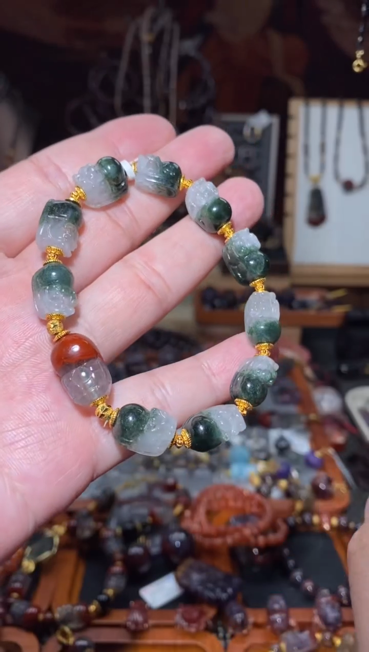 【闪购商品】水晶手串未镶嵌绿幽灵貔貅阵