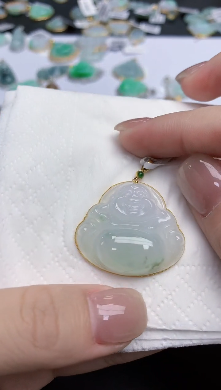 【闪购商品】翡翠颈饰18K金镶嵌天然缅甸翡翠A货