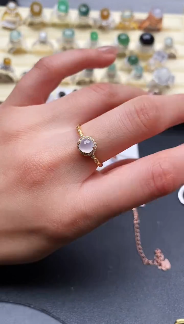 【闪购商品】翡翠戒指银S925镶嵌缅甸翡翠3   4+3