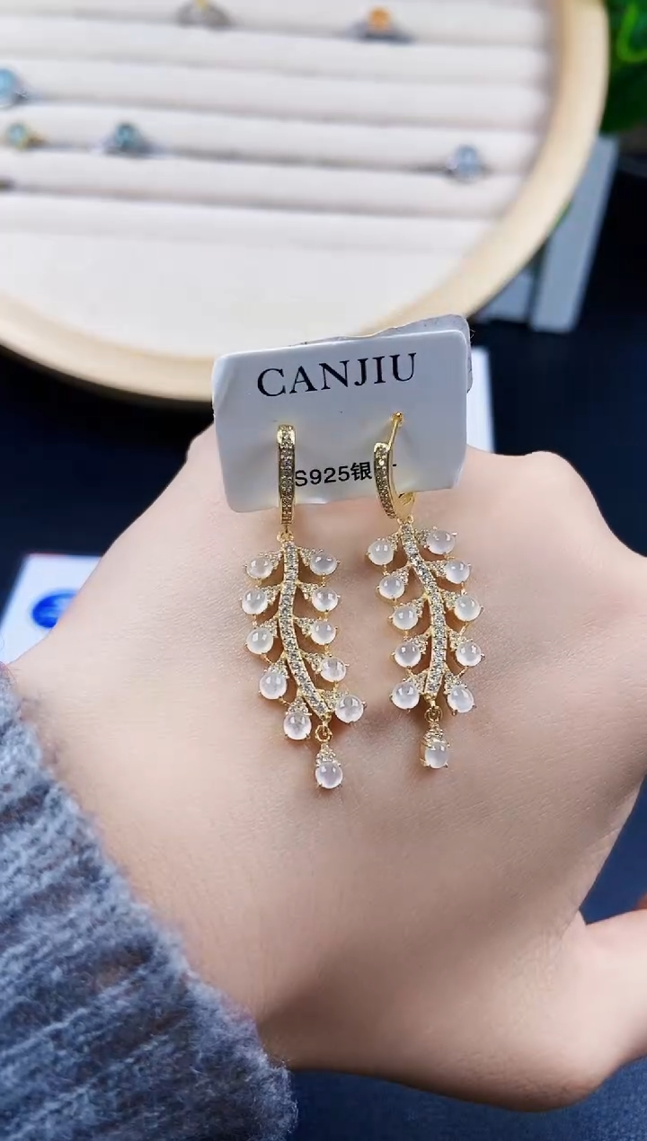 【闪购商品】翡翠耳饰银S925镶嵌120120120