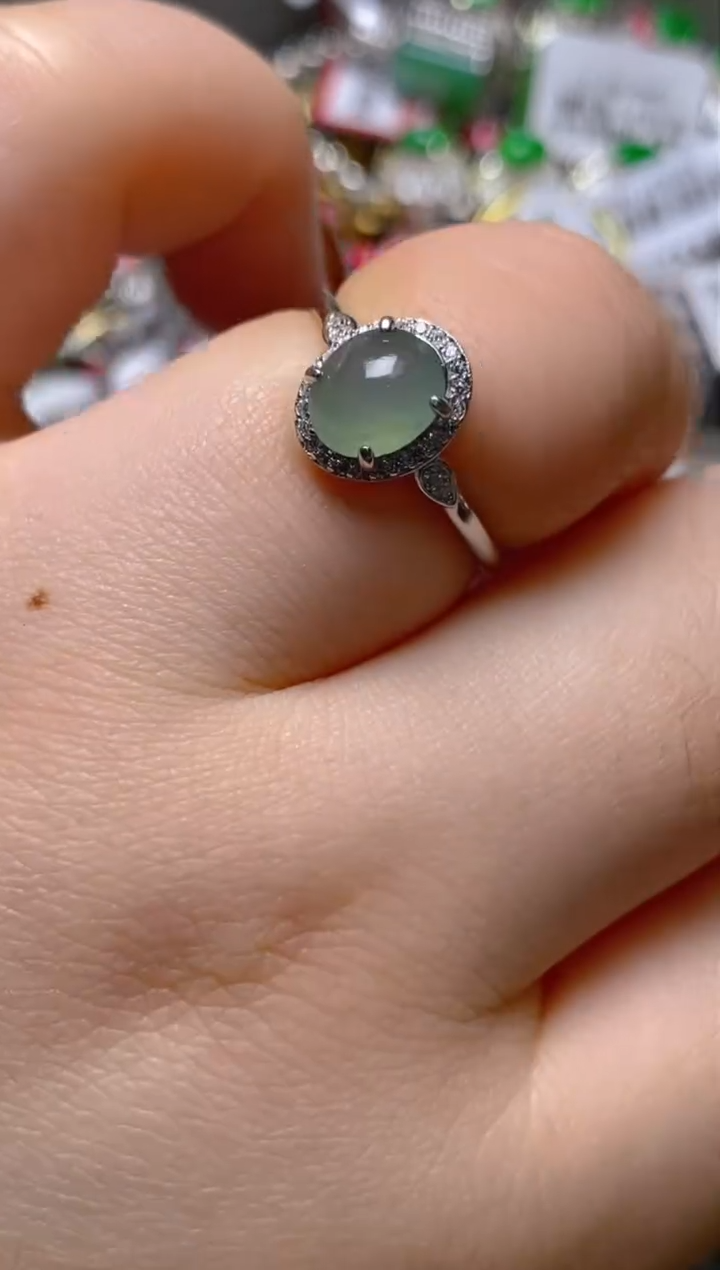 银S925镶嵌戒指翡翠百内无证书