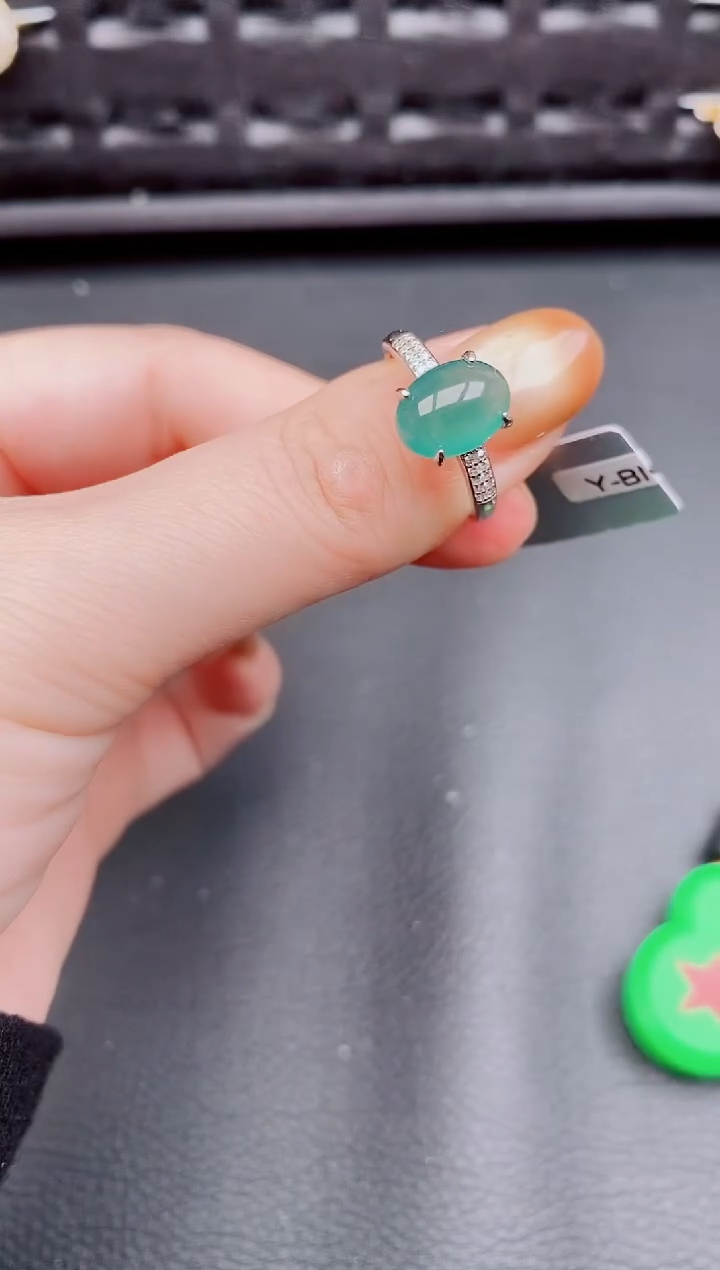 【闪购商品】翡翠戒指银S925镶嵌天然a货翡翠349