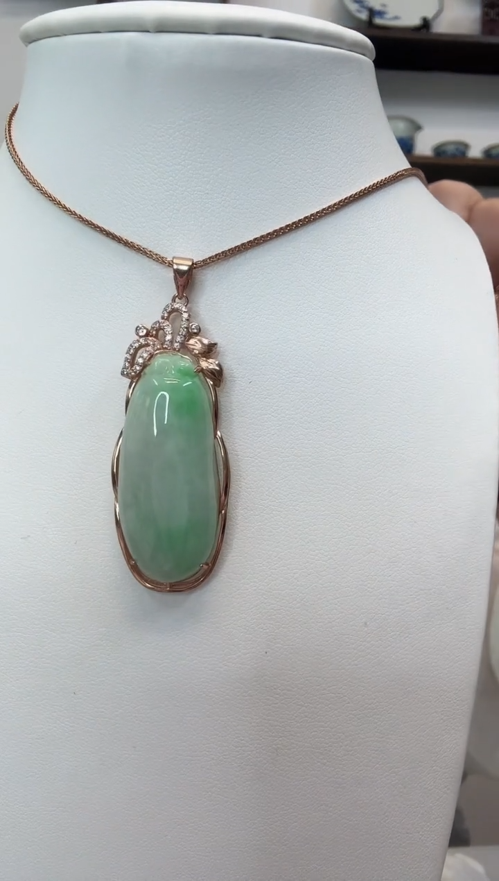 吊坠(赠链)银S925镶嵌翡翠福瓜玫瑰边