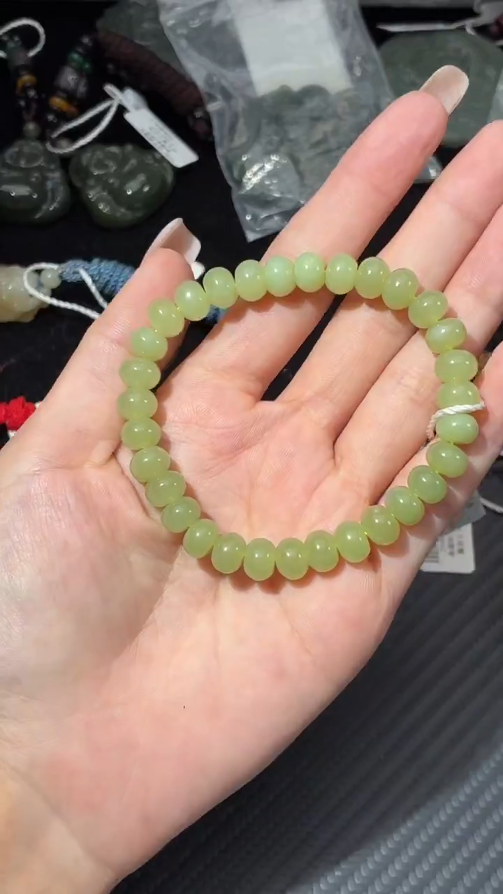 未镶嵌手串和田玉若羌黄口微色差卡8算盘珠