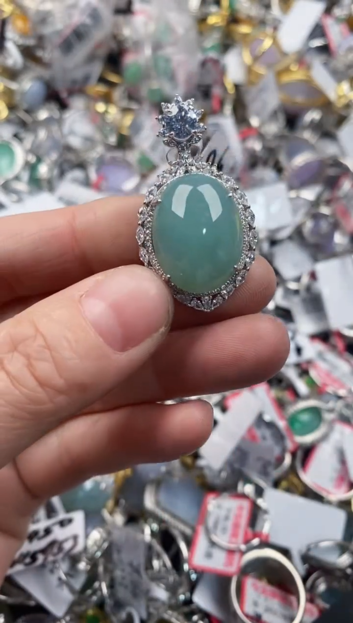 银S925镶嵌戒指翡翠444      7