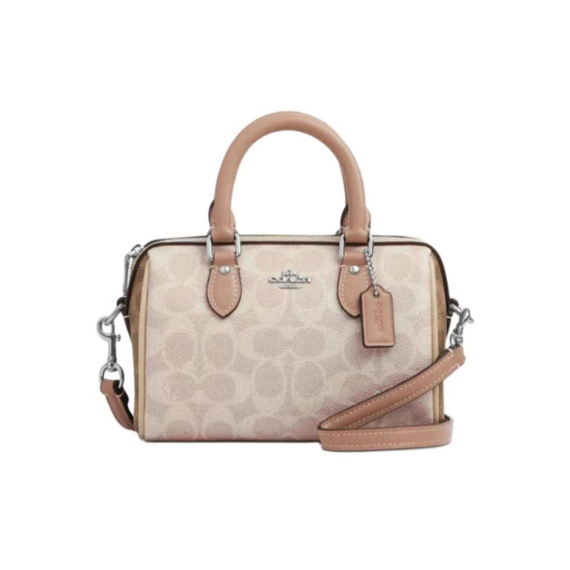 COACH/蔻驰Rowan迷你波士顿17.5cm奶咖老花手提复古斜挎包 