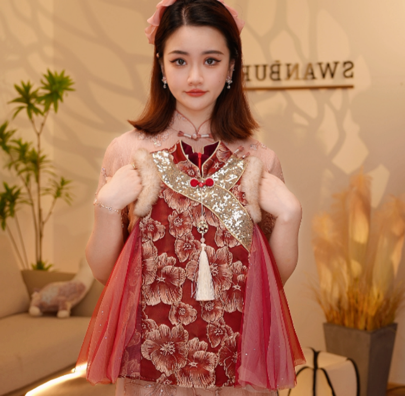 现货【Y.k5974】2025加绒女宝洋气背心裙百搭长袖女宝套装中式国风