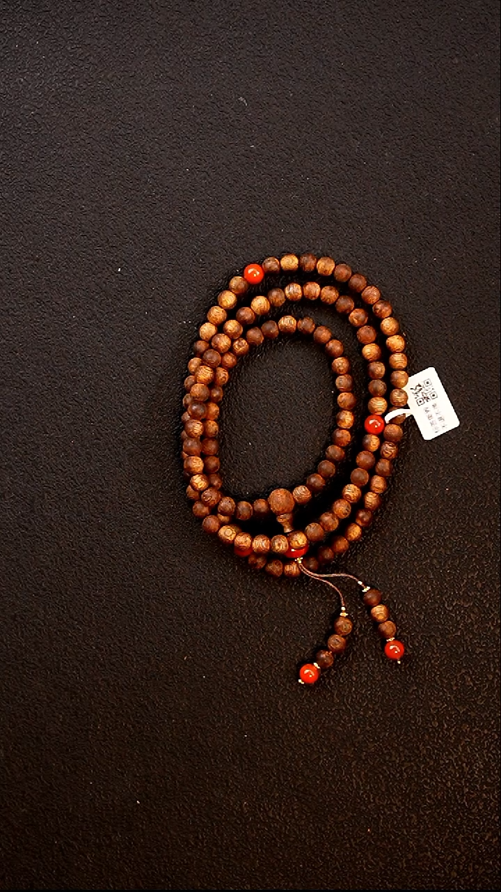 沉香手串莺歌绿棋楠7mm圆珠多圈设计款