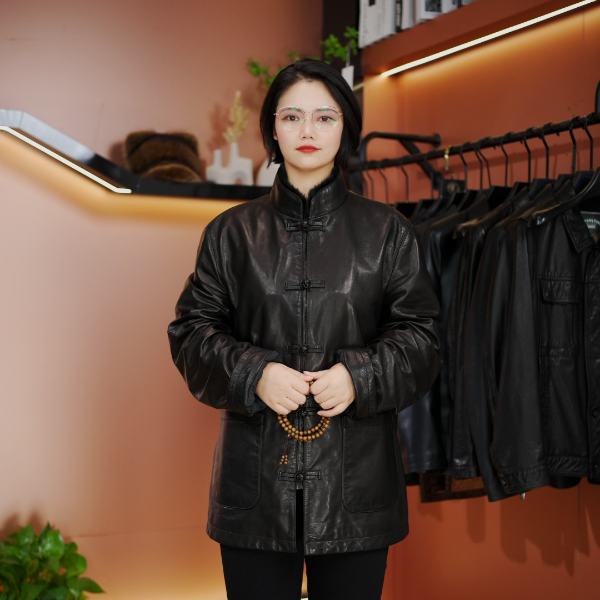 海宁赫本头层小山羊皮可脱卸进口水貂皮新中式整貂冬季唐装皮衣男