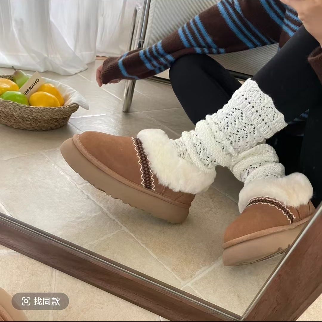 【刺绣大喜庆】新款桑坡羊毛一体真皮雪地懒人加厚加绒脚蹬保暖棉鞋