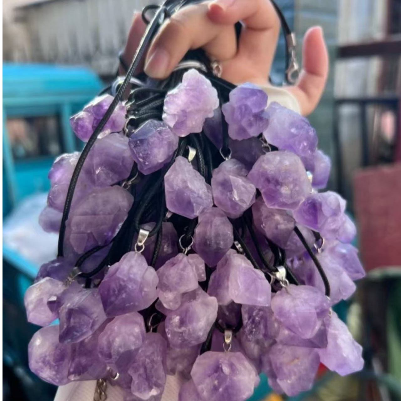 天然紫水晶原石吊坠精抛水晶-