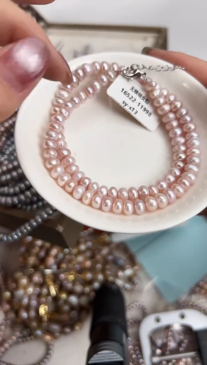 未镶嵌25淡水珍珠无核*强光珍珠粉色6mm+