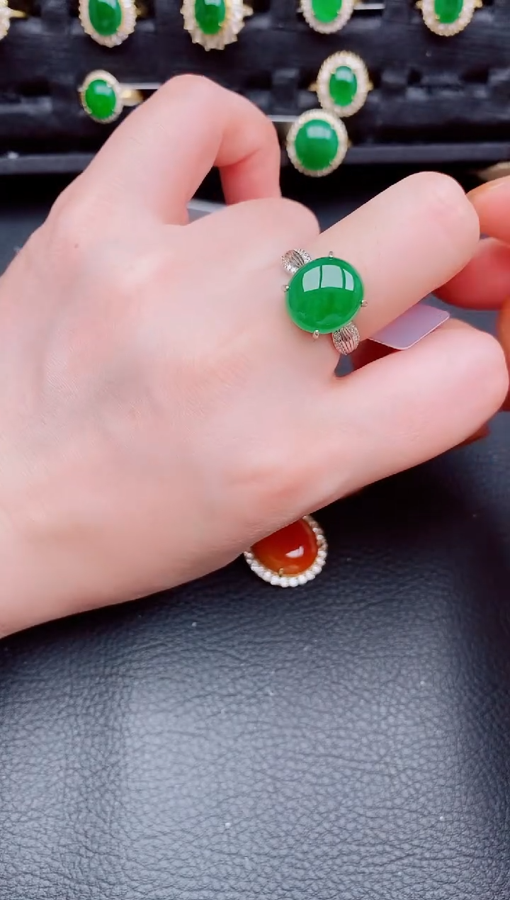 【闪购商品】翡翠戒指银S925镶嵌天然a货翡翠214