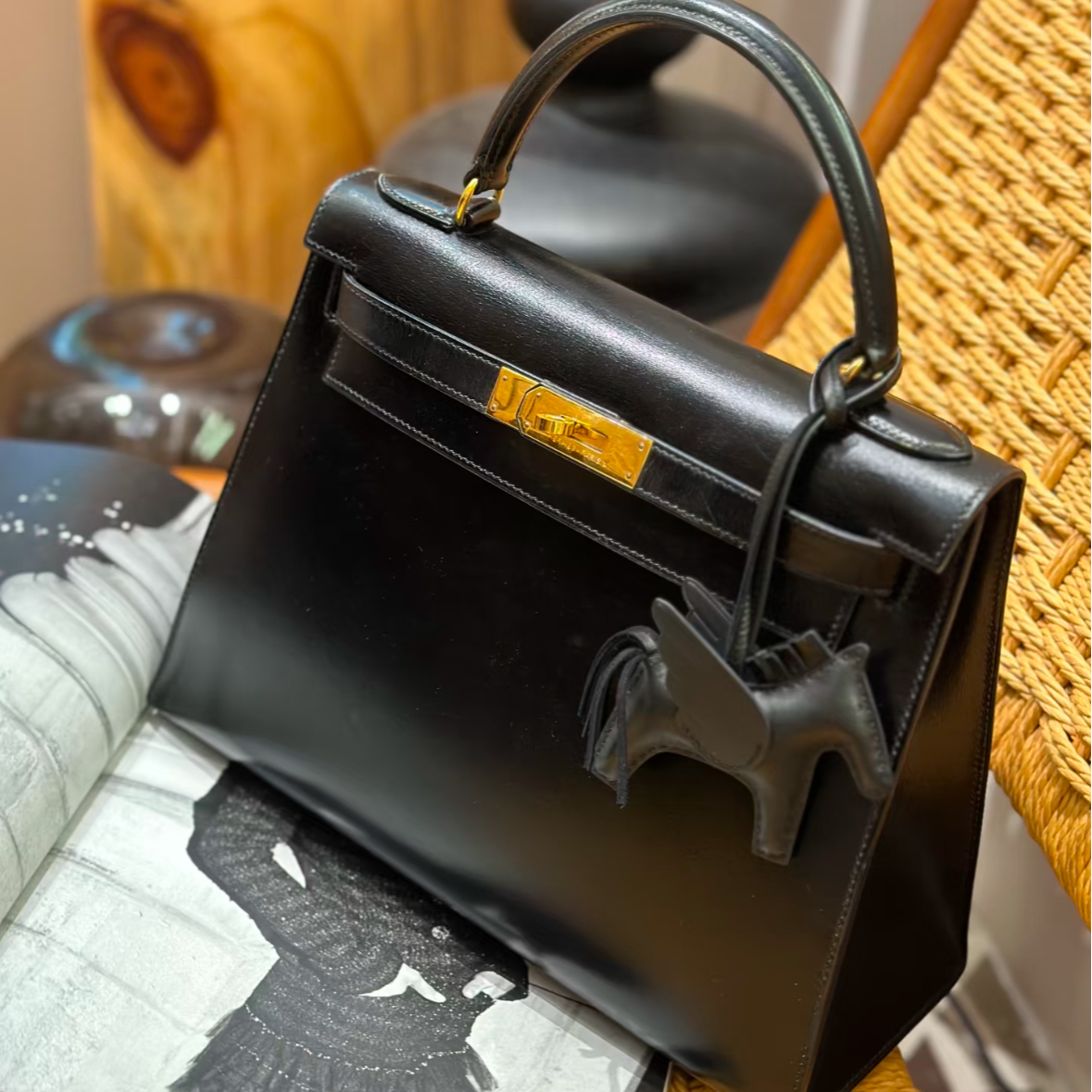 95新 Hermes/爱马仕  小花Jerry Kelly 28 Box皮 圈V 包