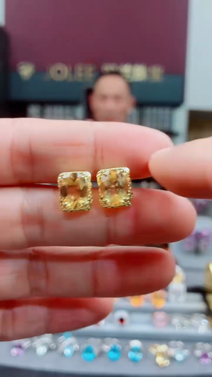 银S925镶嵌耳饰黄晶黄晶耳钉