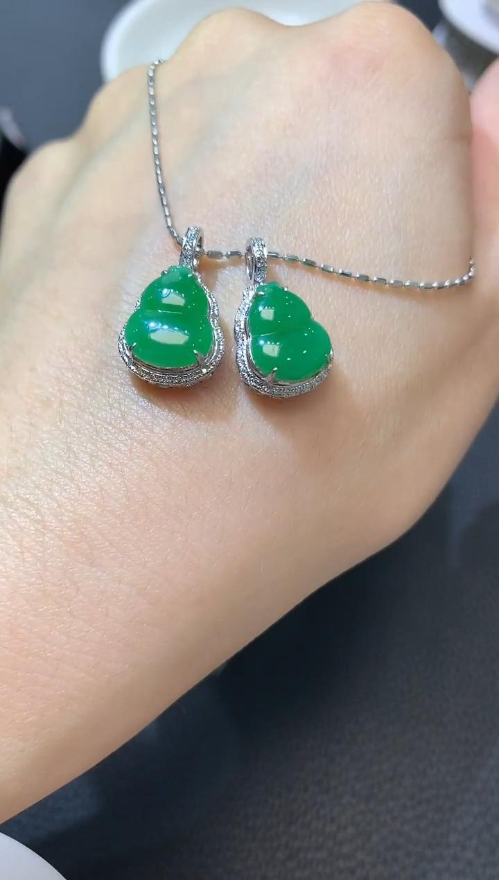 【云中意】18K金翡翠葫芦吊坠 （不含链）多样性发一件bg