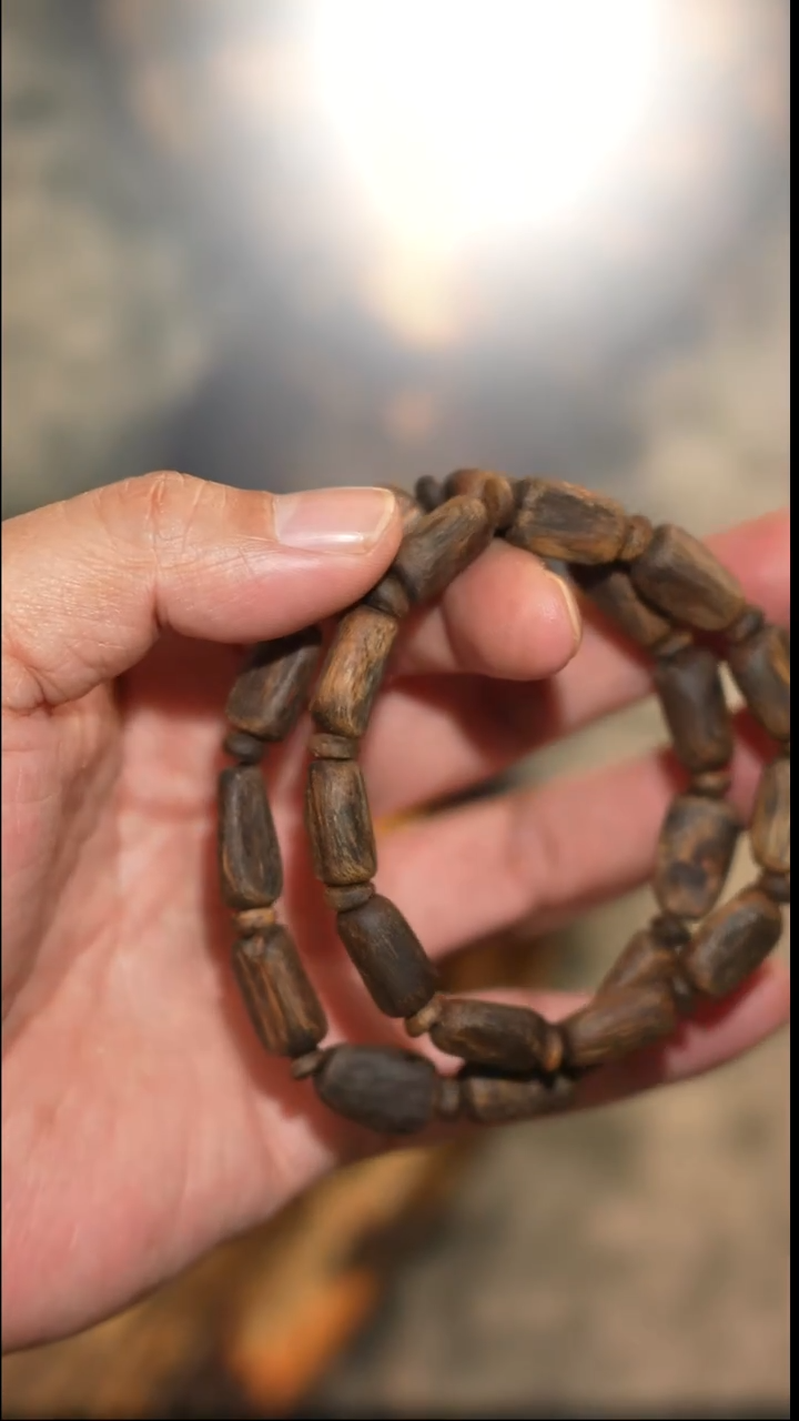 沉香手串海南绿奇楠沉水树心油虫漏随型单圈9克 多样性发一