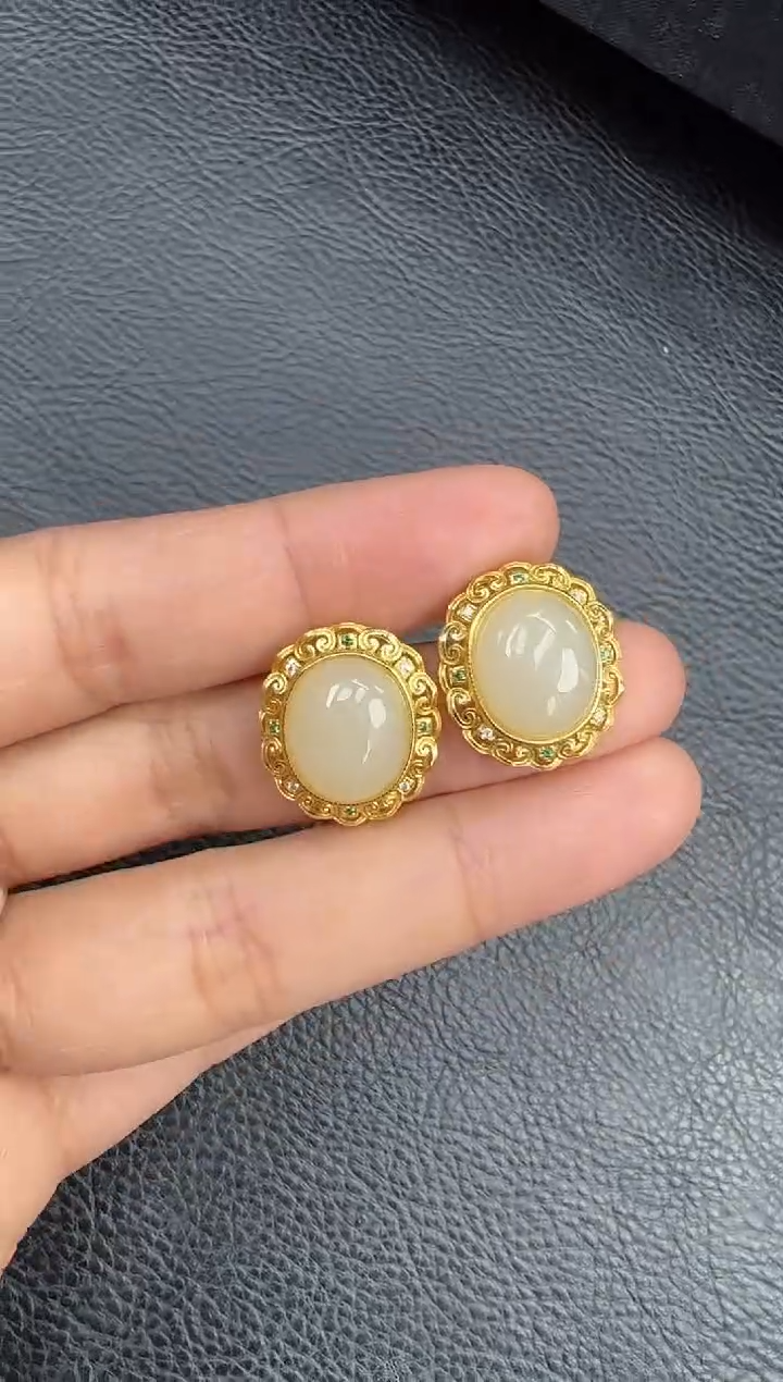 【闪购商品】和田玉耳饰银S925镶嵌和田玉耳饰