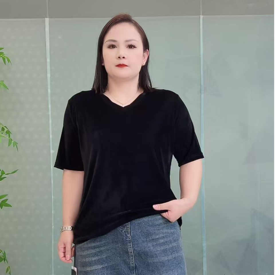 （特价）3V领916早秋款大码显瘦丝绒设计感百搭中上衣款女