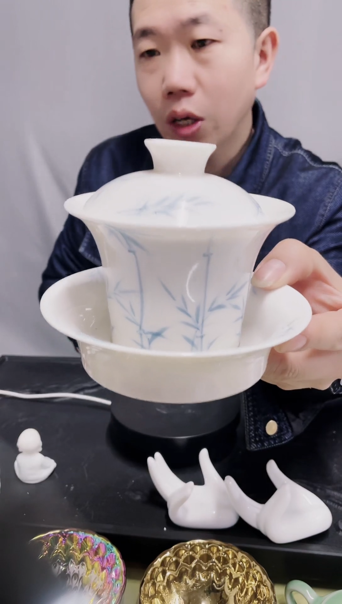 【闪购商品】【席欢李商城】手绘竹盖碗