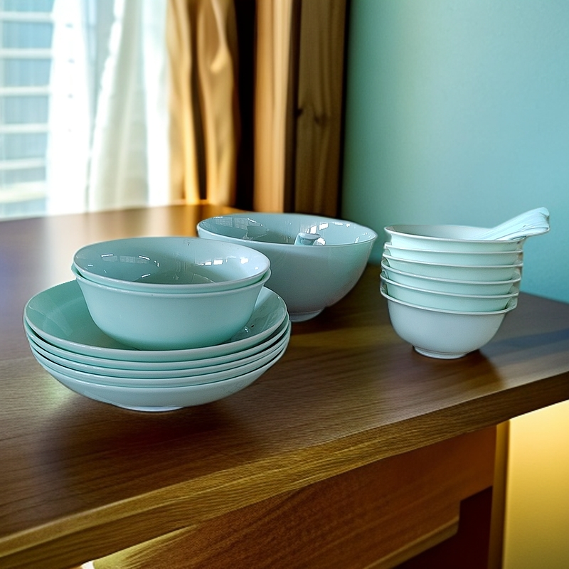 骨质瓷青瓷套具家用送礼j描金轻奢简约陶瓷中式米饭碗大碗