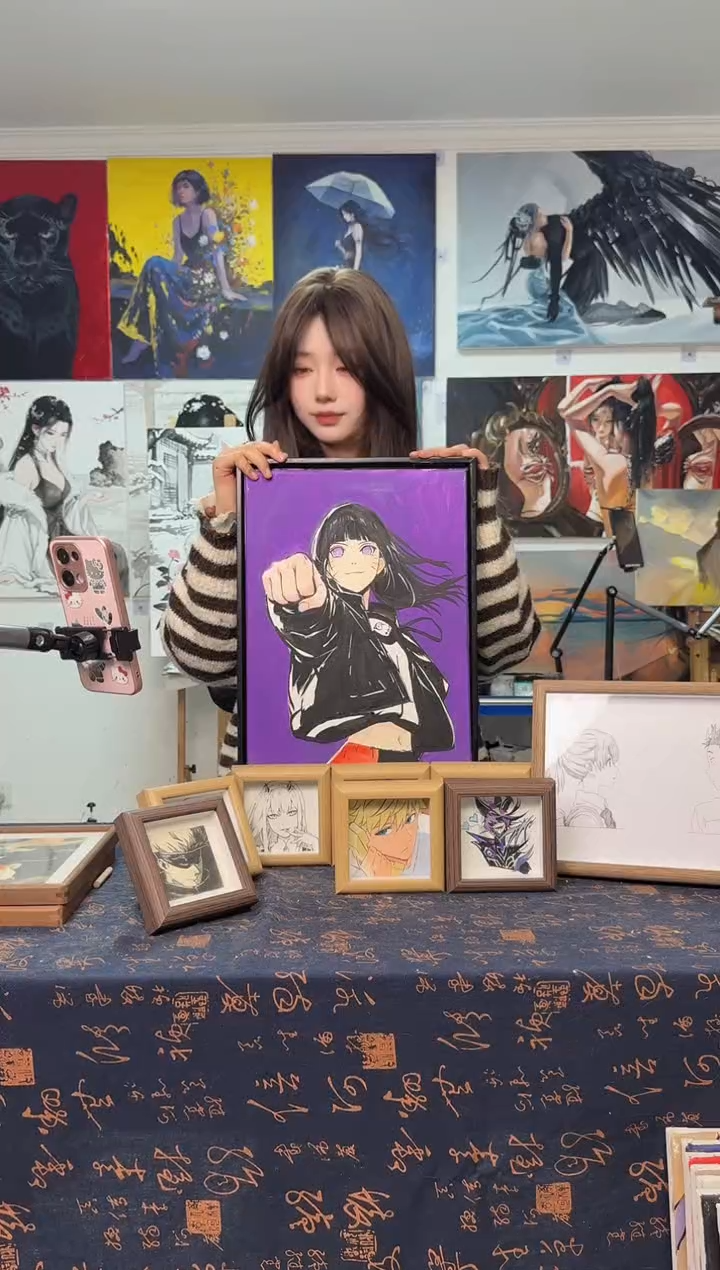 丙烯画枫*?雏田丙烯画加框