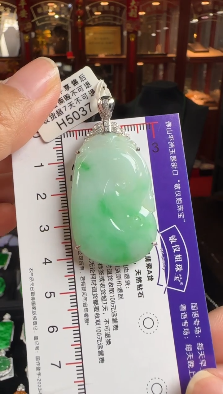 颈饰18K金镶嵌翡翠H5037绿如意