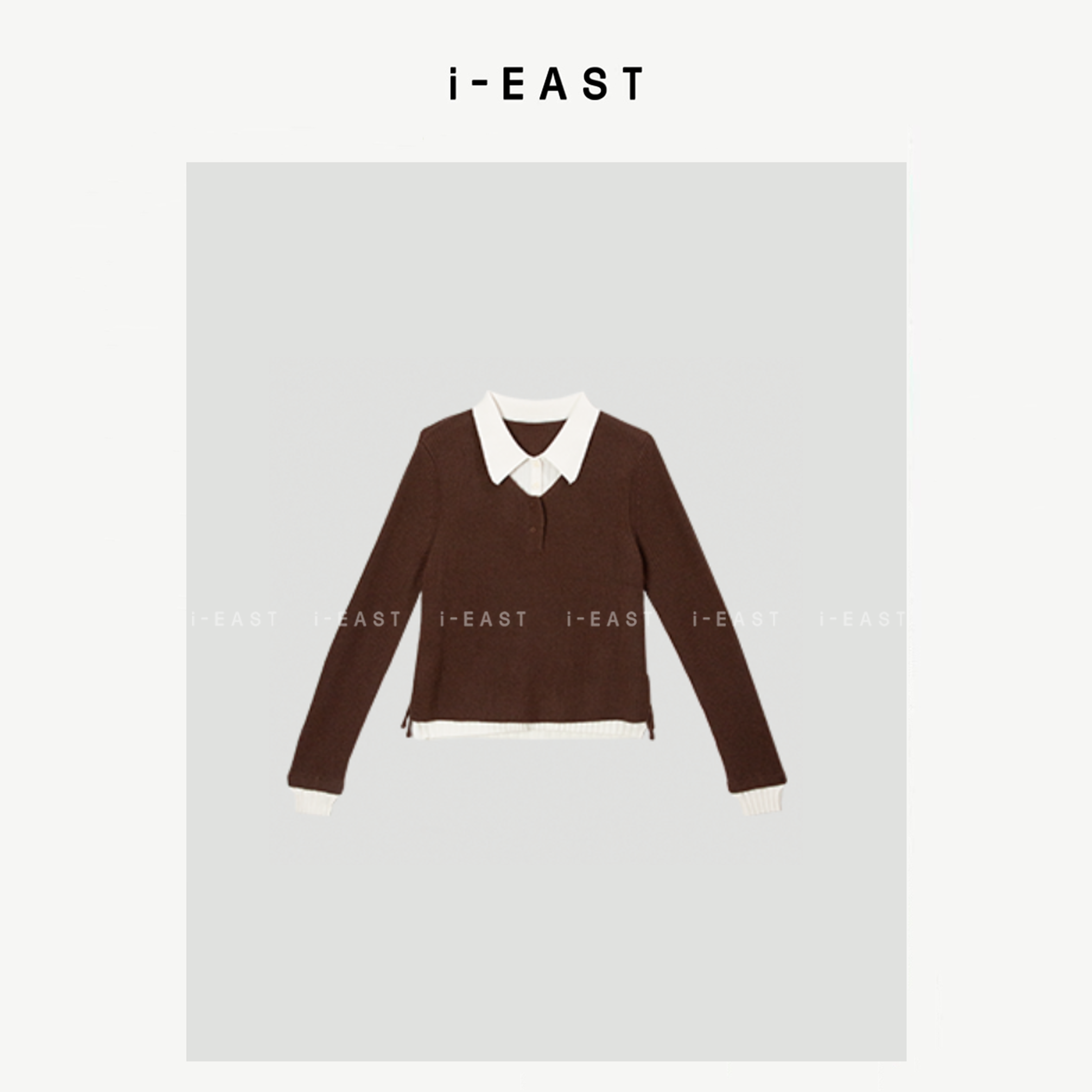 i-EAST 英伦晨雾~减龄感polo领休闲毛衣上衣-4Q SY0429