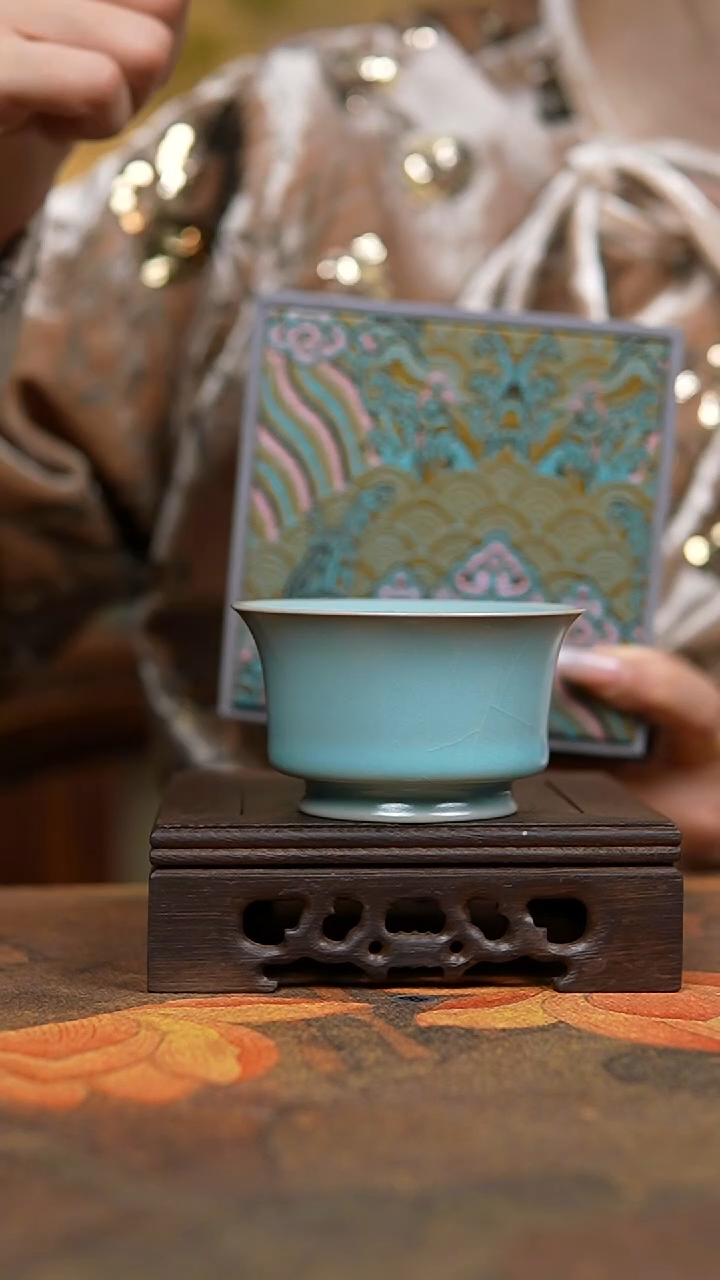 杯仿古天青纯手马蹄杯一级礼盒